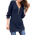 thumbnail image 1 of Duoif Sweaters for Women Trendy Women's Sweater V Neck Zipper Solid Color Long Sleeved Sweater Women's Sweaters Womens Tops Blue XXL, 1 of 3