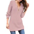 thumbnail image 1 of Duoif Sweaters for Women Trendy Women's Sweater V Neck Zipper Solid Color Long Sleeved Sweater Women's Sweaters Womens Tops Pink S, 1 of 3
