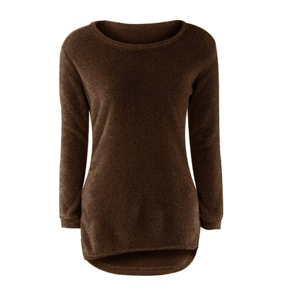 Duoif Sweaters for Women Trendy Womens Casual Solid Long Sleeve Jumper Sweaters Blouse Women's Sweaters Womens Tops Coffee M