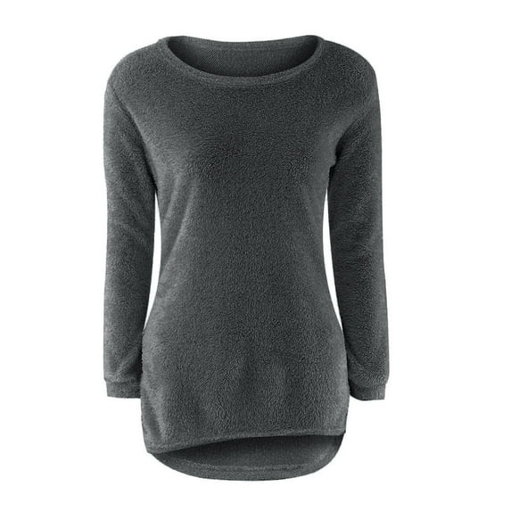 Duoif Sweaters for Women Trendy Womens Casual Solid Long Sleeve Jumper Sweaters Blouse Women's Sweaters Womens Tops Grey S
