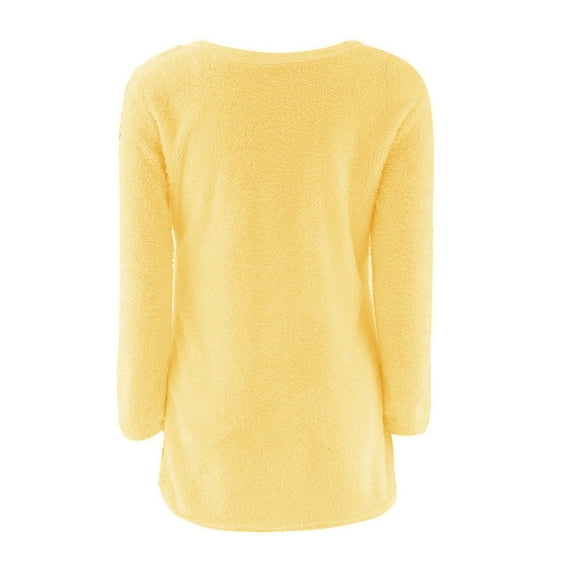 Duoif Sweaters for Women Trendy Womens Casual Solid Long Sleeve Jumper Sweaters Blouse Women's Sweaters Womens Tops Yellow M