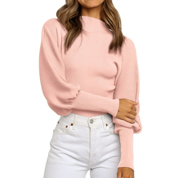 Duoif Sweaters for Women Trendy Womens High Collar Solid Color Long Sleeve Pullover Sweater Knit Thick Casual Tops Women's Sweaters Womens Tops A L