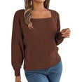 thumbnail image 1 of Duoif Sweaters for Women Trendy Womens Knit Square Neck Long Sleeve Casual Loose Pullover Sweater Top Women's Sweaters Womens Tops Coffee L, 1 of 8