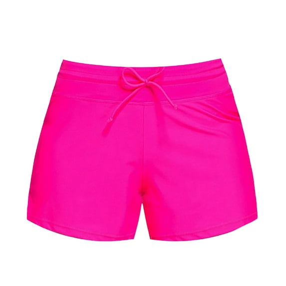 Duoif Swim Shorts Women, Women's Summer Casual Loose Solid Shorts Colorful Contrast Tie up Beachwear Competitive Swimwear#Square Cut Swimsuit Bottoms for Women Hot Pink S