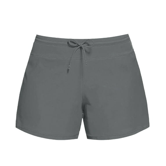 Duoif Swim Shorts Women, Women's Summer Casual Loose Solid Shorts Colorful Contrast Tie up Beachwear Competitive Swimwear#Square Cut Swimsuit Bottoms for Women Grey L