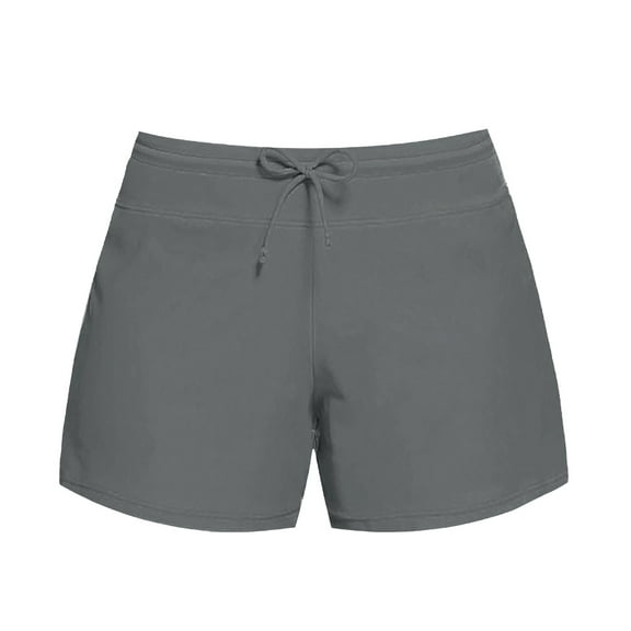 Duoif Swim Shorts Women, Women's Summer Casual Loose Solid Shorts Colorful Contrast Tie up Beachwear Competitive Swimwear#Square Cut Swimsuit Bottoms for Women Grey M