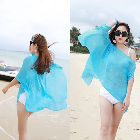 Duoif Swimsuit Coverup for Women, Women Chiffon Beach Cover up Swimsuit Kimono Cardigan Shawl Beach Wrap Cover up Kimono Cardigan Sky Blue