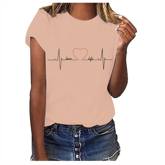 Duoif T Shirts for Women Ladies Spring Summer Solid Color Printed Casual Comfortable Women's Tops Short Sleeve Tops Spring Tops for Women Khaki L