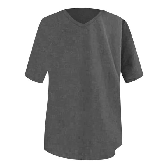 Duoif T Shirts for Women, Women Big Size V Neck T Shirt Summer Half Sleeve Oversize Tee Casual Loose Fit Tunic Top Womens Tops Dark Gray XXXL
