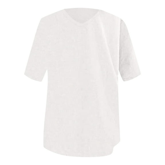 Duoif T Shirts for Women, Women Big Size V Neck T Shirt Summer Half Sleeve Oversize Tee Casual Loose Fit Tunic Top Womens Tops White XXXL
