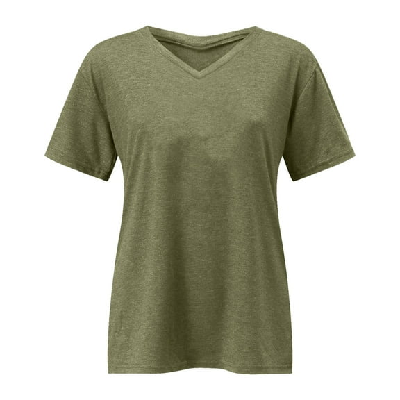 Duoif T Shirts for Women, Women's Fashion Solid Color Short Sleeved V Neck Tops Womens Tops A XXL