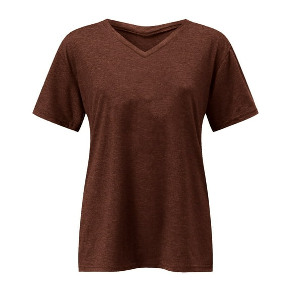 Duoif T Shirts for Women, Women's Fashion Solid Color Short Sleeved V Neck Tops Womens Tops E XXXXXL
