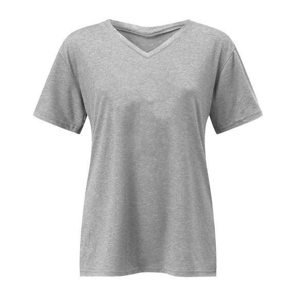 Duoif T Shirts for Women, Women's Fashion Solid Color Short Sleeved V Neck Tops Womens Tops G XXL