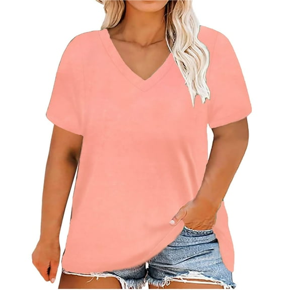 Duoif T Shirts for Women, Women's Fashion Solid Color Short Sleeved V Neck Tops Womens Tops J XXXL