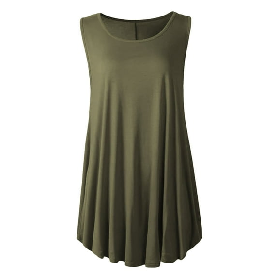 Duoif Tank Top for Women, Women Plus Size Sleeveless Solid Color Vest Loose Coat Casual Summer Dress Swing Shirt Jeans Womens Tank Tops Womens Tops Army Green XXXXL
