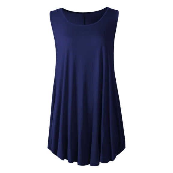 Duoif Tank Top for Women, Women Plus Size Sleeveless Solid Color Vest Loose Coat Casual Summer Dress Swing Shirt Jeans Womens Tank Tops Womens Tops Dark Blue XXL