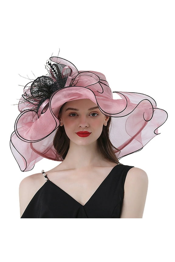 Tea Party Hats for Women, Women's Street Photography Flower Sun Visor Hat Personality Good Wear Big Brim Hat Travel Outing Curly Edge Hat Sun Hats for Women Pink