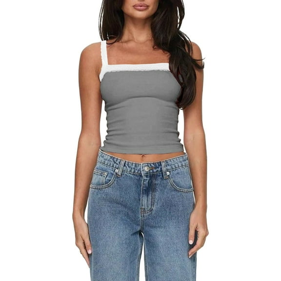 Duoif Undershirts for Women Summer Wide Shoulder Strap Slimming Hot Girl Lace Top for Women Summer Tops Grey XXL