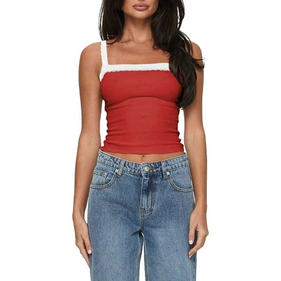 Duoif Undershirts for Women Summer Wide Shoulder Strap Slimming Hot Girl Lace Top for Women Summer Tops Red M