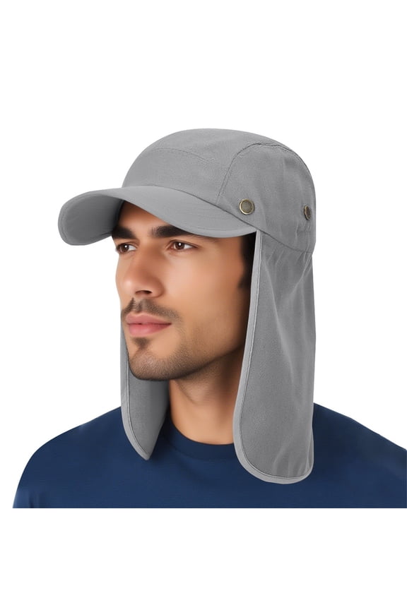 Unisex Fishing Hat with Neck Flap, Outdoor Hiking Sun Cap with Wide Brim, Foldable Safari Hat for Men Women, Uv Protection & Breathable Black