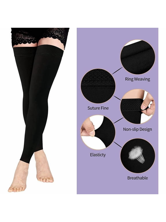 Unisex Thigh High Compression Stockings Footless 20-30Mmhg, Black S