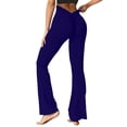 thumbnail image 1 of Duoif V Back Scrunch Butt Flare Leggings for Women Waist Cut Shaped Ruched Bell Bottom Wide Leg Yoga Pants Womens Bottoms Navy L, 1 of 8