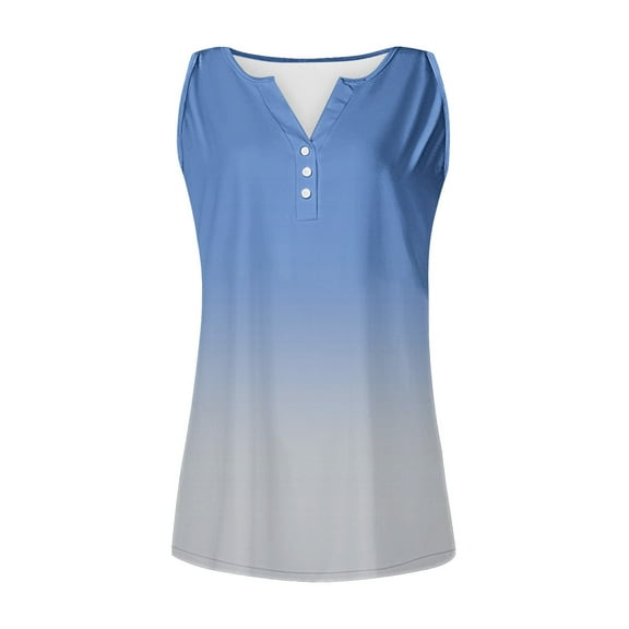 Duoif Vest Tops for Women 2025 Womens Summer Tops Cute V Neck Shirts Cold Sleeve Blouses Loose Fit Tunics Graphic Tees Womens Shirts Blue S