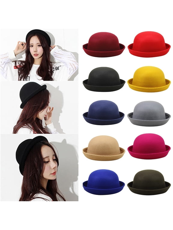 Vintage Hat Cloche Hats for Women Flat Brim Winter Spring Autumn Wedding Tea Parties Daily Wear Church Bowler Hat Wine
