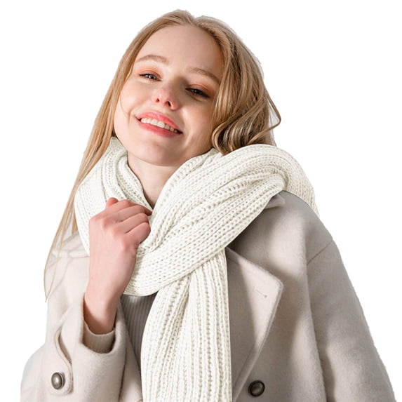 Duoif Warm Scarf for Women Winter Soft Warm Winter Scarf Unisex Polyester Scarf Multi Color Cold Weather Neck Scarves for Men Women Scarf for Women White