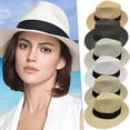 thumbnail image 1 of Duoif White Straw Hats for Women Wide Brim Straw Panama Travel Fedora Summer Hat Beach Sun Hats Beach Cap Rose Gold, 1 of 7