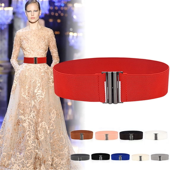 Duoif Wide Belts for Women Wide Elastic Waist Belt for Dresses Fashion Thick Stretchy Belt for Trendy Beige