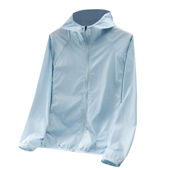 Duoif Windbreaker Jacket Women, Raincoats Athletic Workout Hoodie Summer Cycling Jackets Lightweight Rain Jacket Sun Activewear Jackets for Women Light Blue L