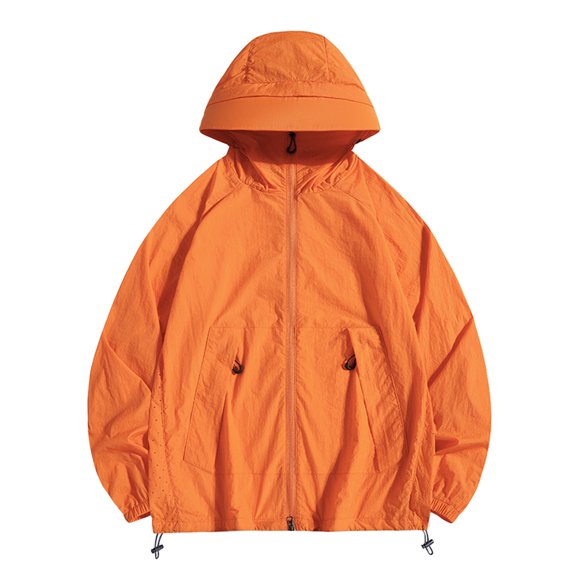 Duoif Windbreaker Jacket Women, Sports Jacket Sun Protection Jacket Full Zip Lightweight Jacket Summer Ice Breathable Outdoor Thin Athletic Workout Hoodie Jackets for Women Orange XXL