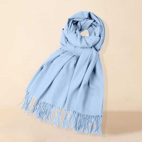 Duoif Winter Scarf for Women Fleece Solid Color Imitation Scarf Versatile Fleece Scarf Warm Shawl Scarf for Men Light Blue