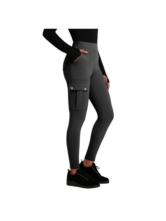 Women Cargo Yoga Pants High Waisted Tight Leggings Butt Lifting Athletic Pants with Pockets Womens Bottoms Dark Gray XXL