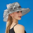 thumbnail image 1 of Duoif Women Party Church Derby Top Hats Vintage Hats for Women Organza Sun Visor Cap Ladies Flowers Fascinators Big Wide Brim Fedoras Grey, 1 of 9