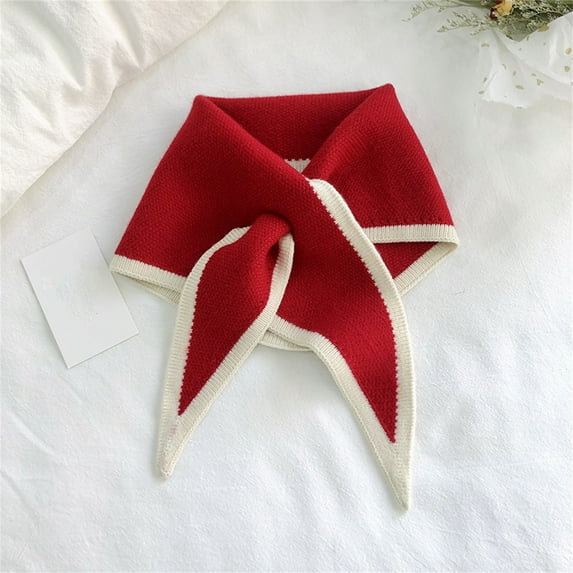 Duoif Women Scarf, Women Scarf Contrast Color Autumn Winter Knitting Collar Scarf for Outdoor Scarf Shawl Red