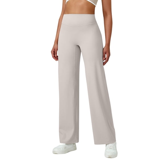 Duoif Women Straight Leggings Bottoms High Waist Gym Workout Leggings Casual Wide Leg Yoga Pants Womens Bottoms Beige L