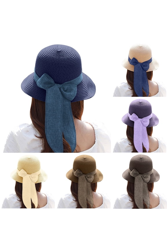Women Sun Straw Hat Cloche Hat Big Bowknot Casual Summer Hat for Women 1920S Vintage Hat Foldable Packable for Beach Vacation Coffee