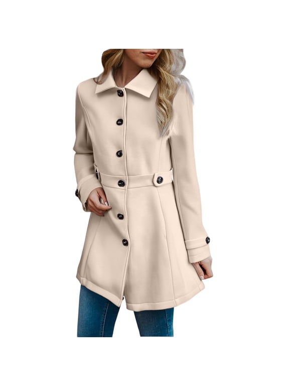 Women's Coats Women's Trench Coat Double Breasted Classic Lapel Petite Overcoat Belted Slim Outerwear Coat Jackets for Women Beige L