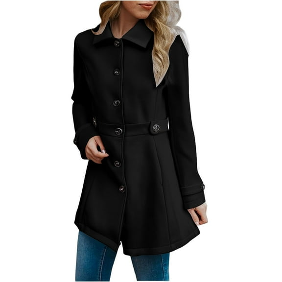 Duoif Women's Coats Women's Trench Coat Double Breasted Classic Lapel Petite Overcoat Belted Slim Outerwear Coat Jackets for Women Black XL