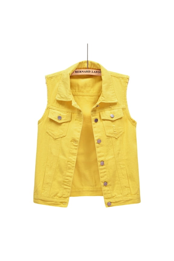 Women's Denim Vest Sleeveless Crop Top Sleeveless Denim Vest Casual Waistcoat Jacket Sleeveless Jean Jacket, Yellow, S