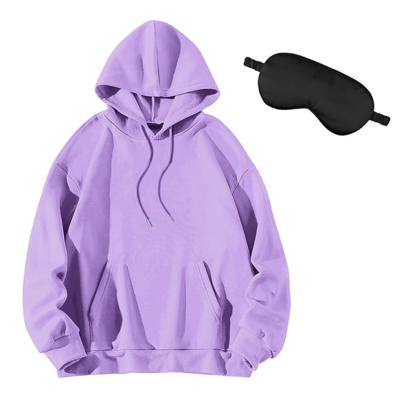 Duoif Women's Hoodies Unisex Solid Color Sweatshirt - Fashion Long Sleeve Top Womens Sweatshirt Purple XXL
