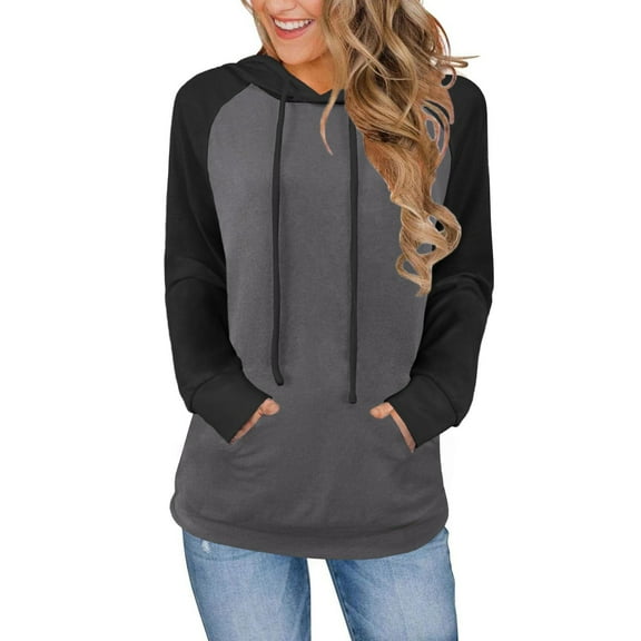 Duoif Women's Hoodies Women's Lightweight Long Sleeve Top with Pockets - 2025 Loose Fit Womens Sweatshirt Grey XXXL