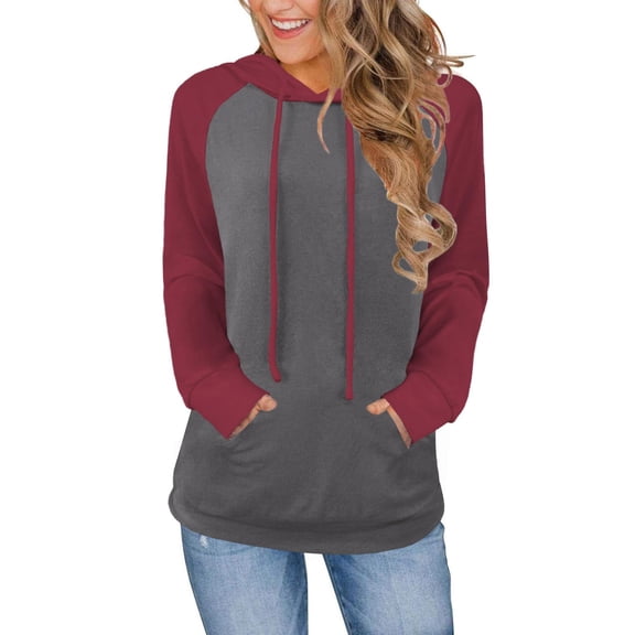 Duoif Women's Hoodies Women's Lightweight Long Sleeve Top with Pockets - 2025 Loose Fit Womens Sweatshirt Wine M