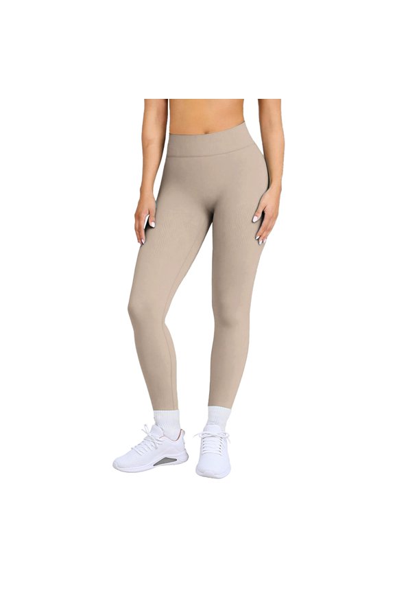 Women's Knit Tight Height Waist Breathable Outdoor Running Fitness Pants Hip Yoga Pants Womens Bottoms Khaki L
