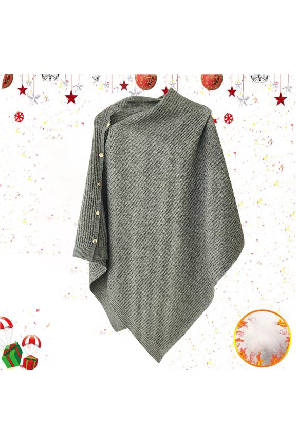 Women's Knitted Cape Shawl Autumn Winter Cover up, Grey One Size