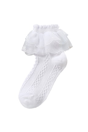Women's Ruffle Lace Socks Thin High Elasticity Under $5, White Xl