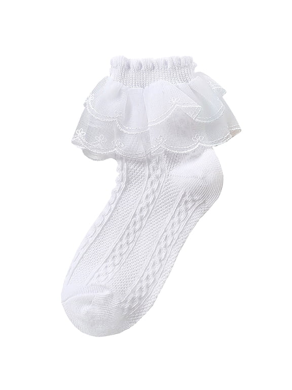 Women's Ruffle Lace Socks Thin High Elasticity Under $5, White Xl