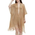thumbnail image 1 of Duoif Women's Solid Color Tassel Cape Summer Thin Shawl, Gold 1 One Size, 1 of 9